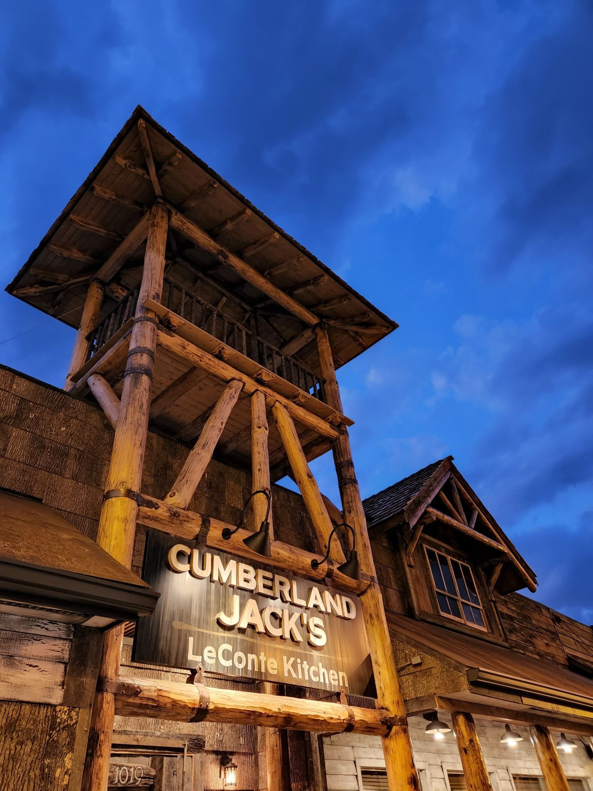 A metal (steel) sign with reversed channel letters, painted to look aged for the entrance sign at Cumberland Jack's Lunch and Dinner Restuarant, Gatlinburg,TN