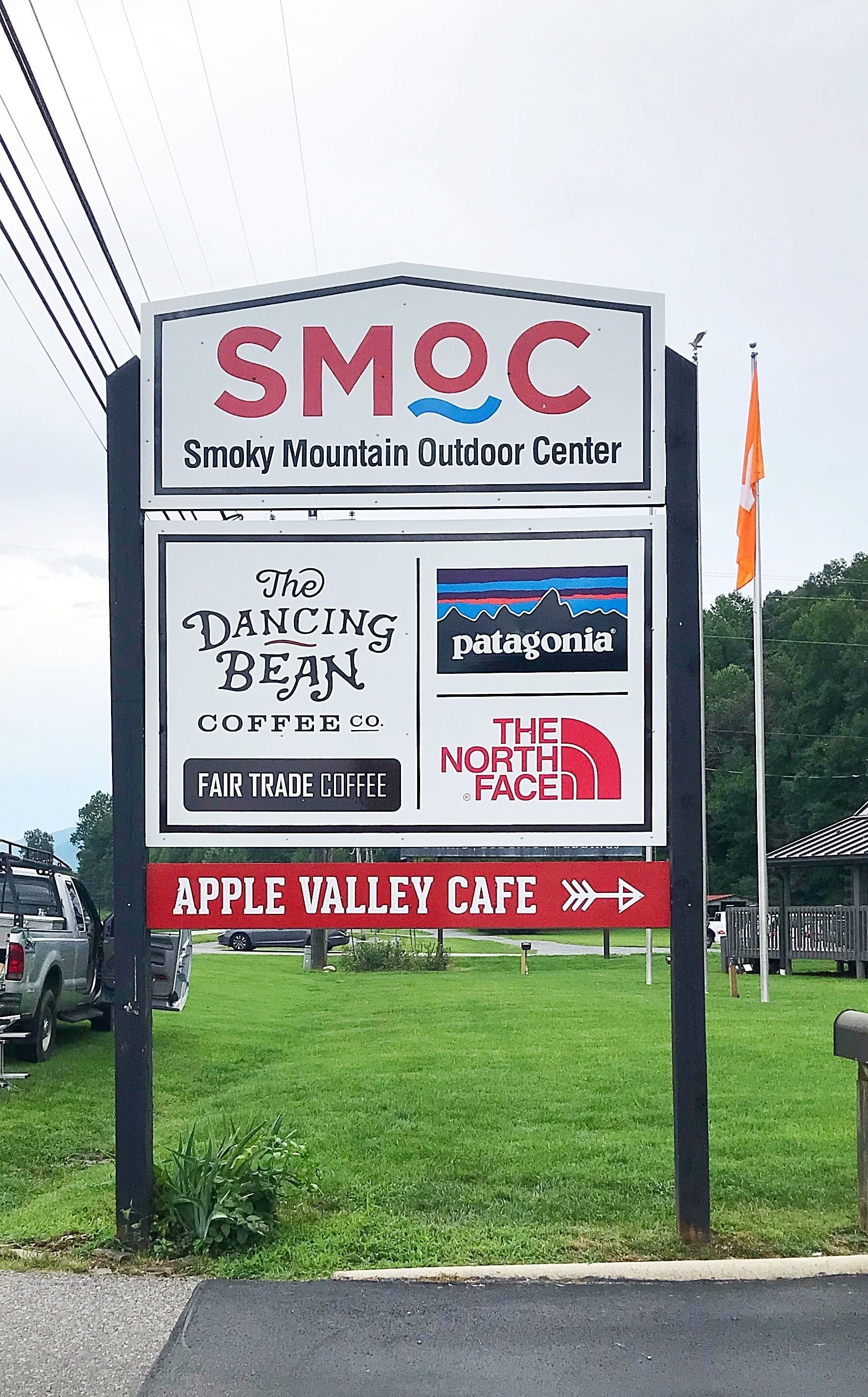 Multi ID, Painted sign on metal for Apple Valley Smoky Mountain Outdoor Center Shops located in Townsend, TN